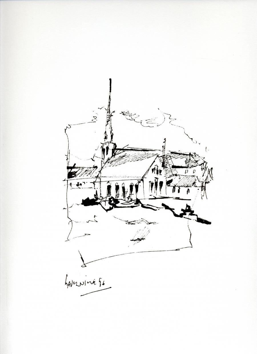 Sérigraphie de l'artiste peintre René Lemay représentant l'église de Lavernière aux îles-de-la-Madeleine.