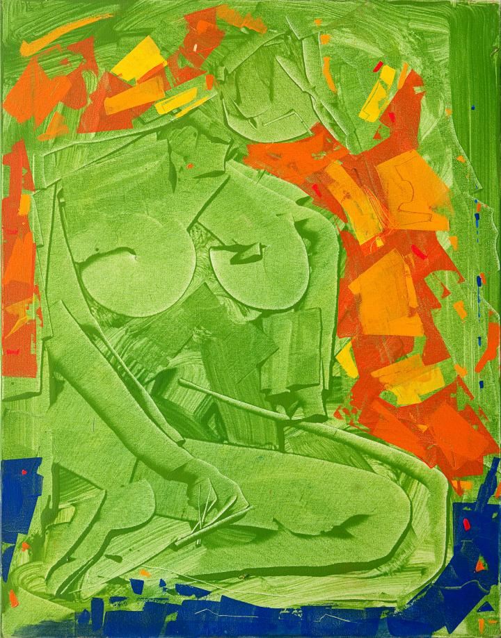 Oeuvre de l'artiste peintre René Lemay représentant une femme nue.