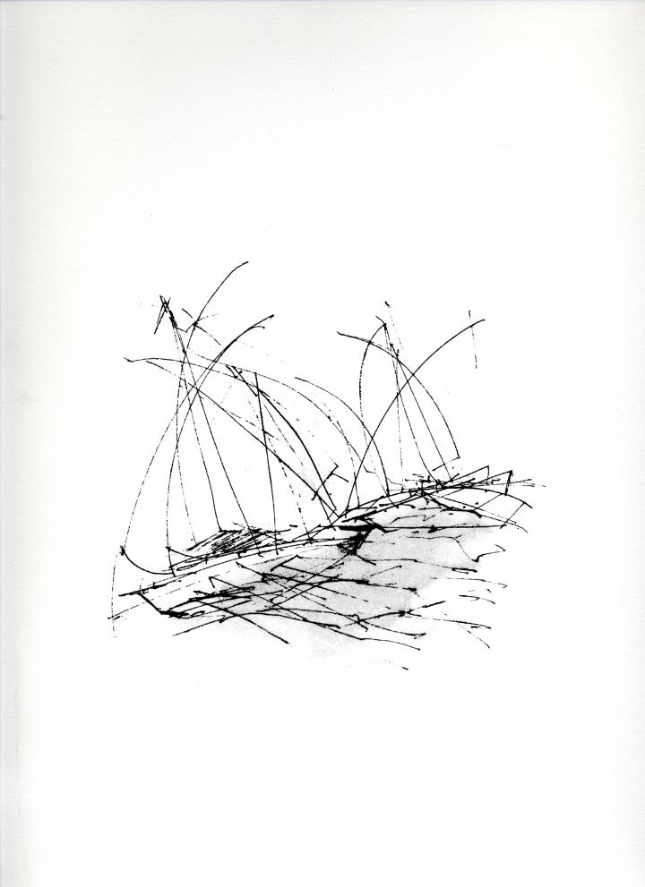 Sérigraphie "Régate" produit par l'artiste peintre René Lemay et représentant un voilier